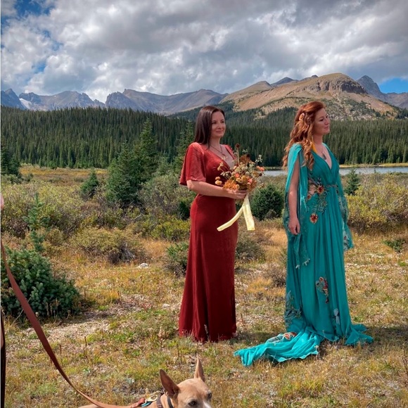 ELEGANT VELVET MAXI WRAP DRESS by Ever Pretty (brick red- size L 08 -like new) - Picture 6 of 11